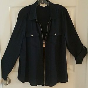 Michael Kors Navy Zipper Blouse